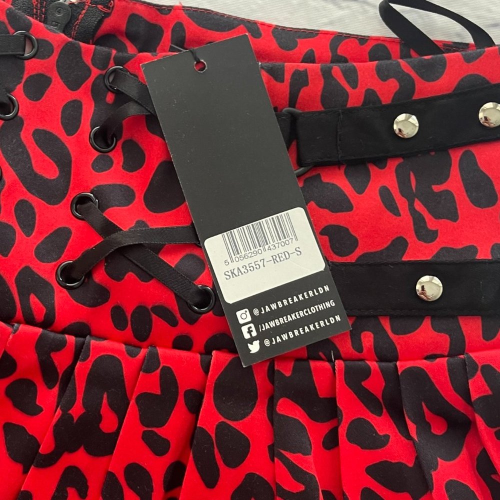 Jawbreaker Red Leopard Print Studded Punk Cosplay Skirt - Picture 8 of 10